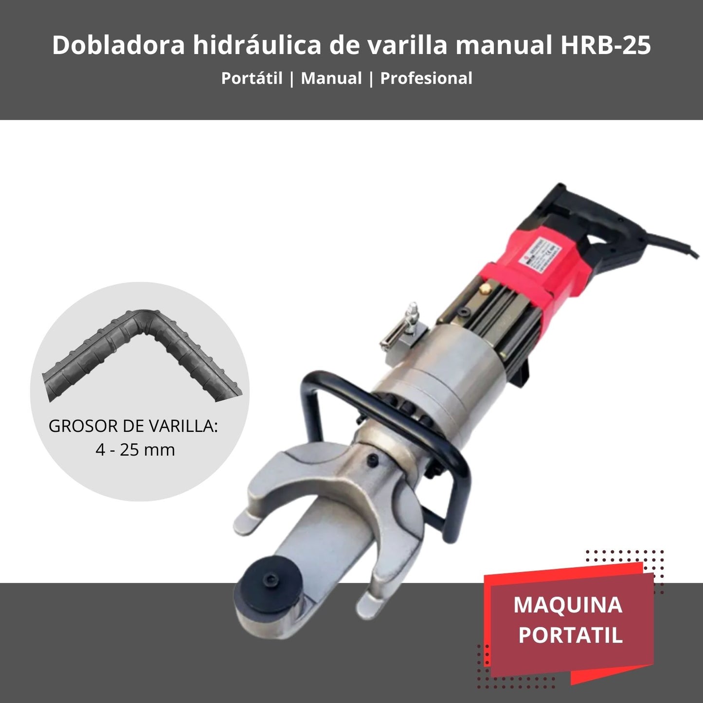Dobladora Hidráulica De Varilla Eléctrica Portatil (4-25 mm)
